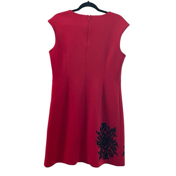 Calvin Klein Dress Women’s Size Red Sheath Black Velour Flowers Cocktail Party - Picture 4 of 5